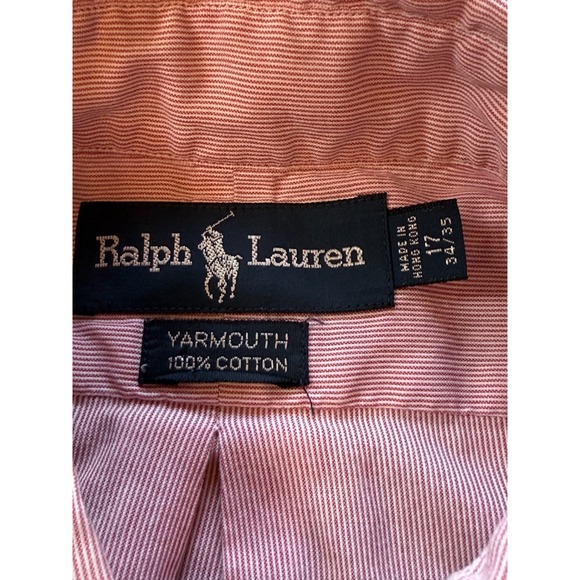 Ralph Lauren Yarmouth Mens 17 34/35 Red White Striped Cotton Button Down Shirt - Picture 5 of 15
